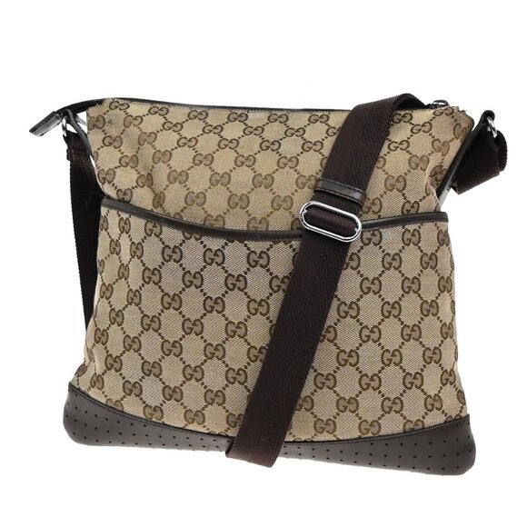 GUCCI Logo GG Pattern Crossbody Shoulder Bag Canvas Leather Brown SHW - Picture 1 of 16